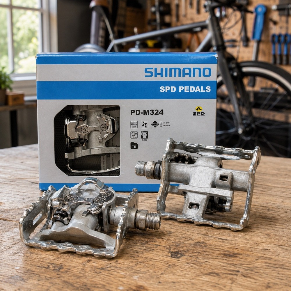 Shimano PD-M324 SPD Dual Platform Bike Pedals Silver Mountain Commuter NEW 29-14